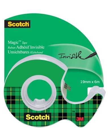 Ruban adhésif invisible Scotch Magic - 19 mm x 6 m - Distributeur inclus - Couleur transparente