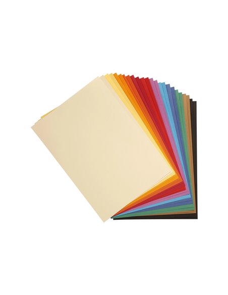 Papier dessin clairefontaine a grain 160g 1 surface grainee 1 lisse 50x65cm paquet 24f coloris vifs 24.