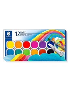 Staedtler Noris 888 12 godets d'aquarelle + tube de zinc blanc + pinceau - Miscibles - Couleurs assorties