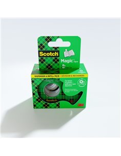 Ruban adhésif invisible Scotch Magic (lot de 2) - 19 mm x 7,5 m - Distributeur inclus - Couleur transparente