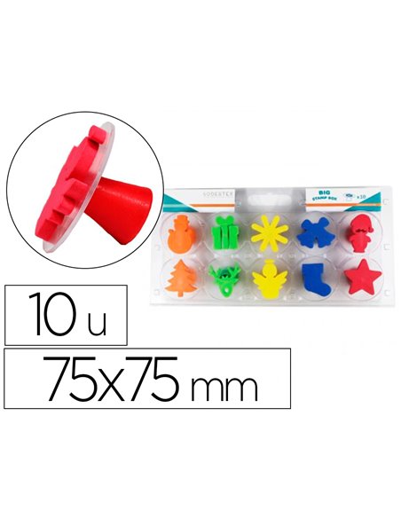 Tampons sodertex mon beau sapin en mousse double densite avec poignee 75x75mm 10 pcs coloris assortis.