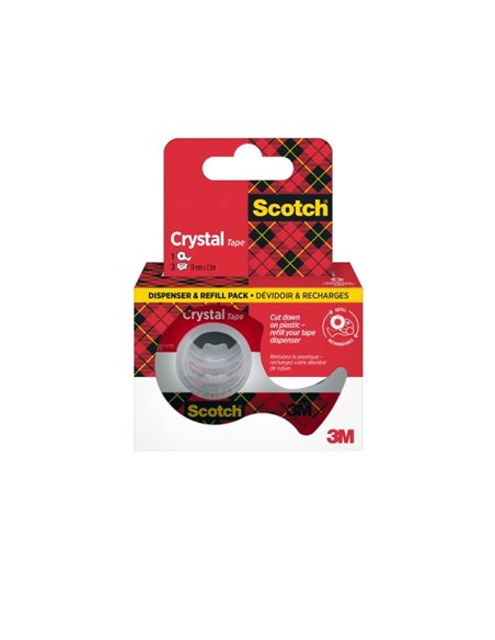 Ruban adhésif Scotch Crystal, lot de 3 – 19 mm x 7,5 m – Distributeur inclus – Couleur transparente