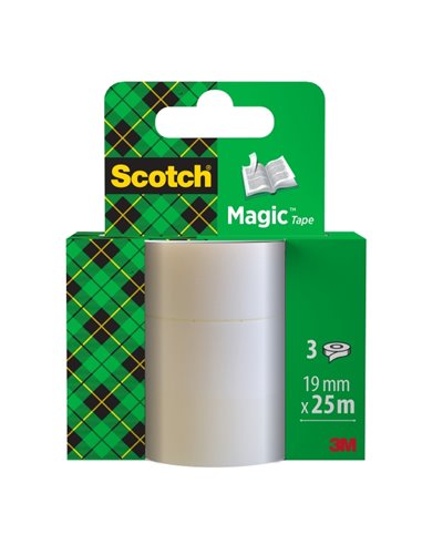 Ruban adhésif invisible Scotch Magic, lot de 3 – Recharge – 19 mm x 25 m – Transparent