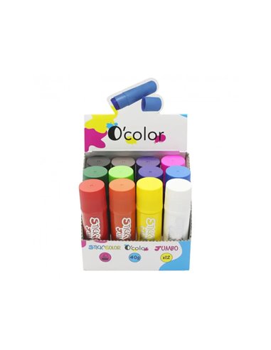 Gouache solide o color stick xxl sechage ultra rapide tous supports 40g coloris assortis etui de 12 unites.