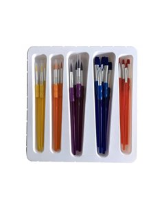 Classpack pinceaux synthetiques manche plastique soft grip caoutchouc lot de 31 pieces assorties.