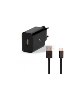 Adaptateur ksix 2a + cable micro usb 1m noir.