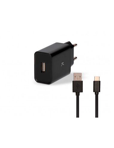 Adaptateur ksix 2a + cable micro usb 1m noir.