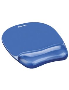 Tapis souris fellowes repose-poignet gel transparent bleu adapté souris optiques.