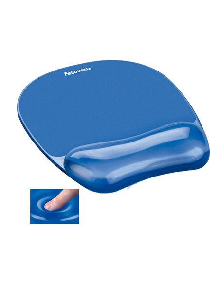 Tapis souris fellowes repose-poignet gel transparent bleu adapté souris optiques.
