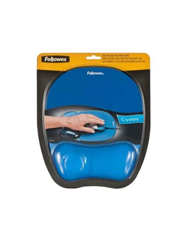 Tapis souris fellowes repose-poignet gel transparent bleu adapté souris optiques.