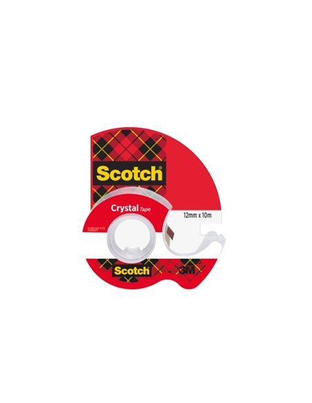 Ruban adhésif Scotch Crystal - 12 mm x 10 m - Distributeur inclus - Couleur transparente