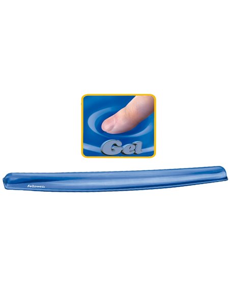 Repose-poignets fellowes gel crystal pour claviers polyuréthane coloris bleu transparent.