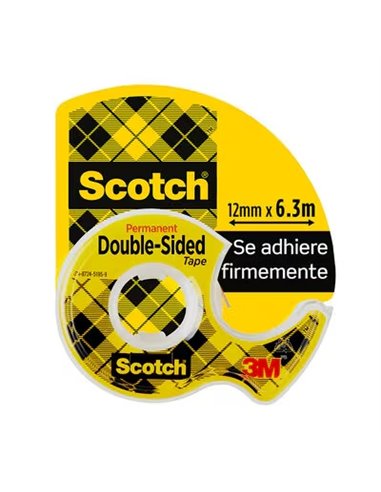 Dévidoir de ruban adhésif double face Scotch, 12 mm x 6,3 m - Adhésif permanent - Usages multiples - Distributeur pratique - 710