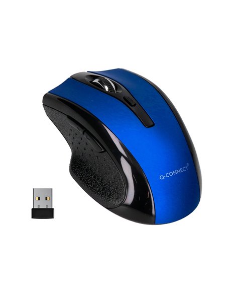 Souris q-connect sans fil optique 1000dpi recepteur usb 2,4ghz coloris bleu.