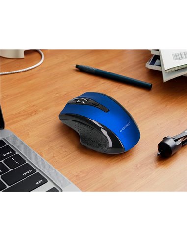 Souris q-connect sans fil optique 1000dpi recepteur usb 2,4ghz coloris bleu.