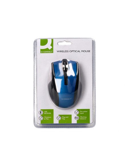 Souris q-connect sans fil optique 1000dpi recepteur usb 2,4ghz coloris bleu.
