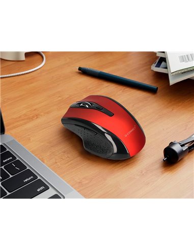 Souris q-connect sans fil optique 1000dpi recepteur usb 2,4ghz coloris rouge.