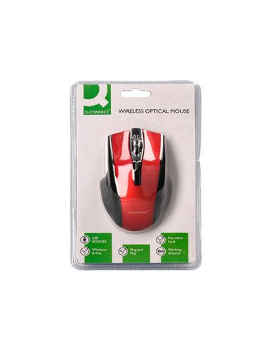 Souris q-connect sans fil optique 1000dpi recepteur usb 2,4ghz coloris rouge.