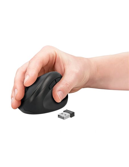 Souris q-connect optique sans fil ergonomique vertical dpi 800/1200/1600 piles aa coloris noir.