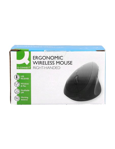 Souris q-connect optique sans fil ergonomique vertical dpi 800/1200/1600 piles aa coloris noir.