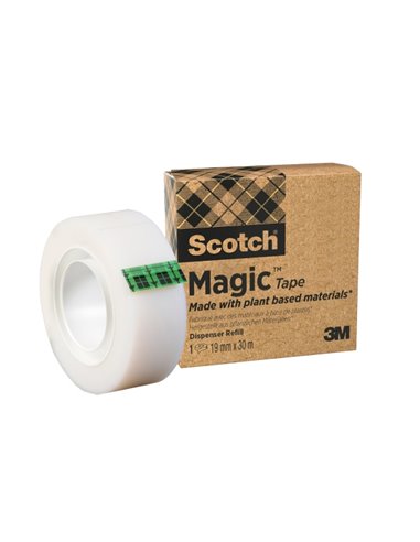 Ruban adhésif Scotch Magic - Adhésif végétal 66 % - 19 mm x 30 m - Transparent