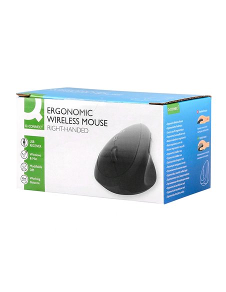 Souris q-connect optique sans fil ergonomique vertical dpi 800/1200/1600 piles aa coloris noir.