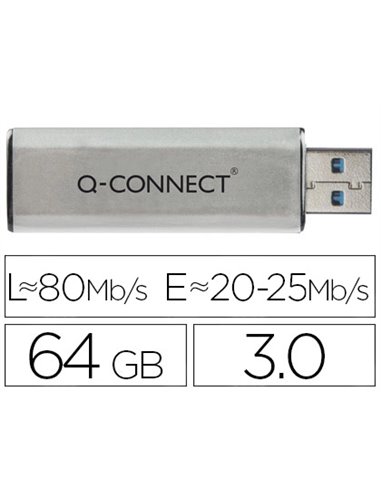 Clé usb q-connect 3.0 64gb lecture175mb/s écriture 60mb/s rétractable interface superspeed 3.0 compatible usb 2.0.