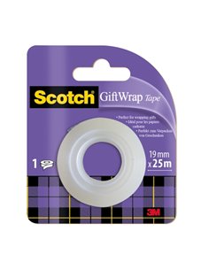 Ruban adhésif satiné Scotch Giftwrap - Recharge - 19 mm x 25 m - Spécialement conçu pour l'emballage cadeau - Blanc