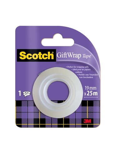 Ruban adhésif satiné Scotch Giftwrap - Recharge - 19 mm x 25 m - Spécialement conçu pour l'emballage cadeau - Blanc