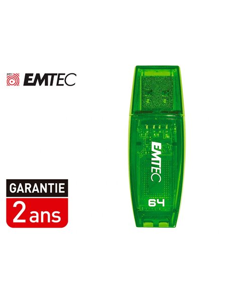 Cle usb emtec 2.0 serie runners c410 color mix 64gb capuchon coloris vert transparent.