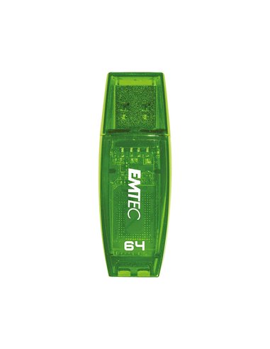 Cle usb emtec 2.0 serie runners c410 color mix 64gb capuchon coloris vert transparent.