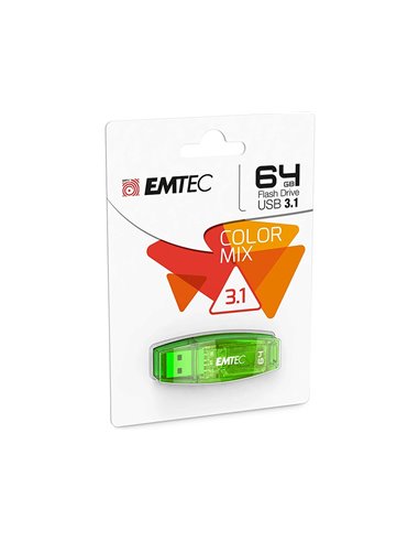 Cle usb emtec 2.0 serie runners c410 color mix 64gb capuchon coloris vert transparent.