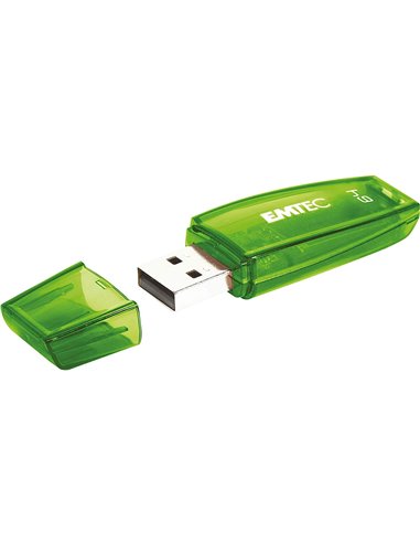 Cle usb emtec 2.0 serie runners c410 color mix 64gb capuchon coloris vert transparent.