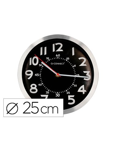 Horloge q-connect murale metallique mouvement silencieux diametre 25 cm coloris chrome.