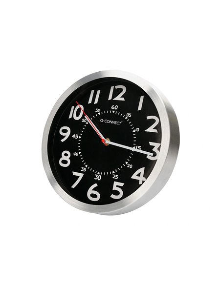 Horloge q-connect murale metallique mouvement silencieux diametre 25 cm coloris chrome.