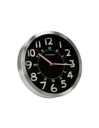 Horloge q-connect murale metallique mouvement silencieux diametre 25 cm coloris chrome.