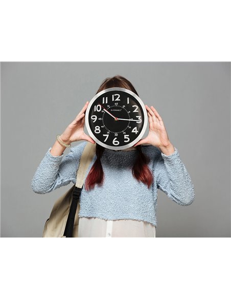 Horloge q-connect murale metallique mouvement silencieux diametre 25 cm coloris chrome.