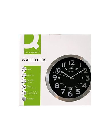 Horloge q-connect murale metallique mouvement silencieux diametre 25 cm coloris chrome.