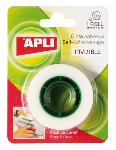 Ruban adhésif invisible Apli 19 mm x 33 m - Facile à découper - Résistant - Idéal pour le bureau - Transparent