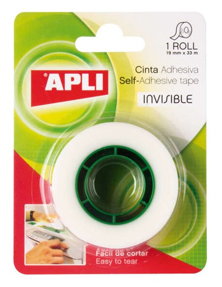 Ruban adhésif invisible Apli 19 mm x 33 m - Facile à découper - Résistant - Idéal pour le bureau - Transparent