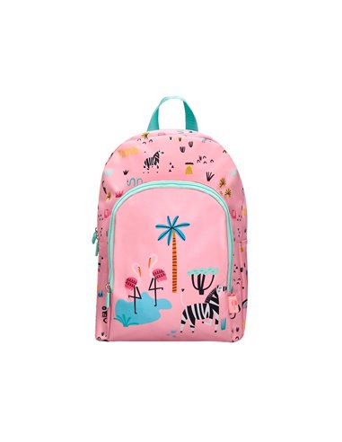Sac a dos liderpapel baby safari motif zebre 330x100x250mm coloris rose.