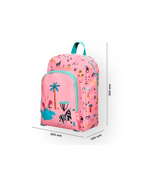 Sac a dos liderpapel baby safari motif zebre 330x100x250mm coloris rose.
