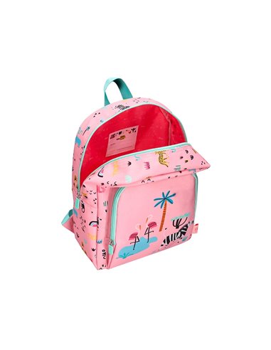 Sac a dos liderpapel baby safari motif zebre 330x100x250mm coloris rose.
