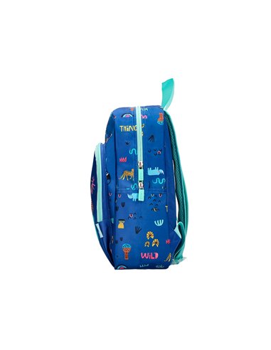 Sac a dos liderpapel baby safari motif cocodrile 330x100x250mm coloris bleu.