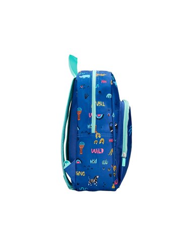 Sac a dos liderpapel baby safari motif cocodrile 330x100x250mm coloris bleu.