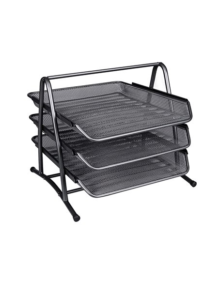 Corbeille à courrier q-connect maille métallique documents a4 350x278x275mm coloris noir set 3 unités.