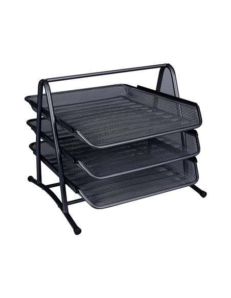 Corbeille à courrier q-connect maille métallique documents a4 350x278x275mm coloris noir set 3 unités.