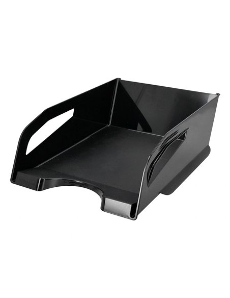Corbeille a courrier q-connect plastique grande capacite avec poignee noire opaque 386x270x115mm.