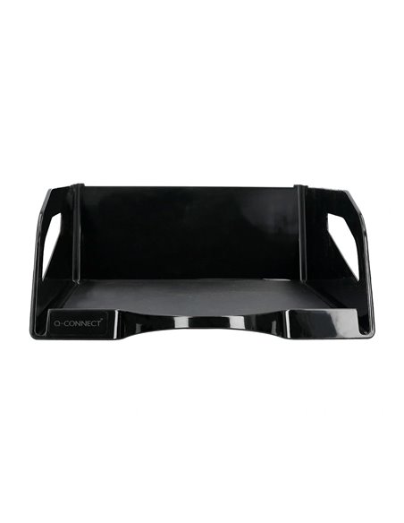 Corbeille a courrier q-connect plastique grande capacite avec poignee noire opaque 386x270x115mm.