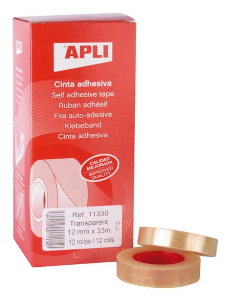 Ruban adhésif transparent Apli 12 mm x 33 m - Résistant à l'eau et aux intempéries - Facile à découper et à appliquer - Idéal po